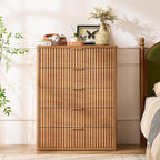 LEYAOYAO Fluted 5 Drawers Dresser for Bedroom Set of 2, 41" Tall Modern Chest of Drawers with Metal Handle, Curved Profile Design,Brown Wood Drawer Organizer for Bedroom, Living Room, Hallway
