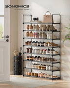 SONGMICS Shoe Rack, 8-Tier Shoe Organizer, Metal Storage Shelf, Upright or Upside Down, for 32-40 Pairs, Stackable, for Entryway, 11.8 x 36.2 x 56.5 Inches, Black ULSA308BH01