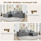 107" Cloud Sectional Couch, Modular Sectional Sofa with L-Shape Chaise, Corduroy Boneless Couch with Deep Seat, Upholstered Sofa for Living Room, No Assembly Required(Right-Facing Chaise, Dark Grey)