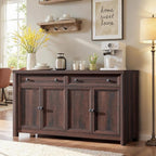 59" Large Buffet Cabinet with Storage, Farmhouse Walnut Sideboard Coffee Bar with 4 Doors & Adjustable Shelves, Wood Credenza Accent Coffee Bar Console Table for Living Room Hallway