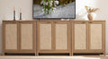 SICOTAS Sideboard Buffet Coffee Bar Cabinet - 3 Pieces Farmhouse Boho Rattan Credenza Storage Cabinet with Large Storage for Kitchen, Living Room, Entryway, Oak