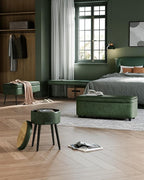 VASAGLE EKHO Collection - Storage Ottoman Bench, Entryway Bedroom Bench, 25 Gallons, Synthetic Leather with Stitching, Mid-Century Modern, Safety Hinges, Loads 660 lb, Forest Green ULOM075C01