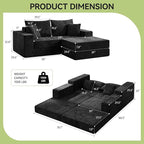 79" Boneless Cloud Loveseat Sofa Couch, Modular Foldable Floor Sofa with Ottoman, Chenille Lounge Convertible Sofa Bed for Living Room, No Assembly, Black
