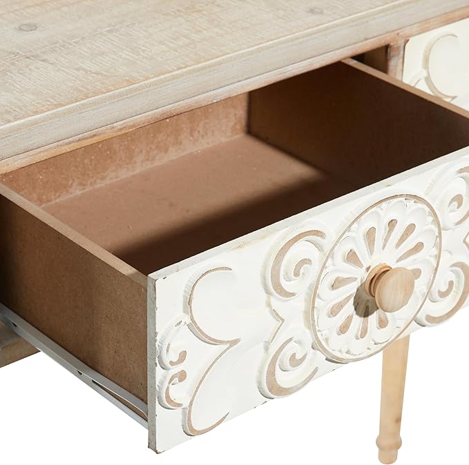 Deco 79 Wood Floral Intricately Carved 2 Drawers Console Table, 36" x 16" x 33", Brown