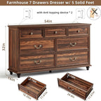 Bedroom Dresser Sets, 54" Wide 7 Drawers Dresser and 37" Tall 4 Drawers Dresser, Wooden 2 Piece Bedroom Furniture Set, Chest of Drawer for Bedroom, Home, Living Room, Hallway, Brown