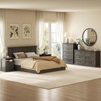 CARPETNAL Farmhouse Dresser and Nightstand Sets for Bedroom, 4 Pcs Bedroom Set, 5 Drawer & 6 Drawer Dresser and Nightstand Set of 2, Wood Chest of Drawers for Living Room, Entryway, Grey