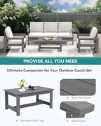 SERWALL HDPE Patio Conversation Set, 6-Piece Sectional Outdoor Furniture Set, All Weather Outdoor Couch Set Patio Furniture Set for Deck, Lawn, Grey Frame with Grey Cushion