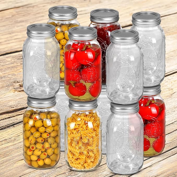 Ball Regular Mouth Mason Jars 32 oz. (12 Pack) - Quart Size Jars with Airtight Lids and Bands for Canning, Fermenting, Pickling, Meal Prep or DIY Decors and Projects Bundled with Peaknip Jar Opener