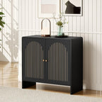 Black Sideboard Buffet Cabinet with Storage, Wood Arched Storage Cabinet with 2 Doors and Adjustable Shelf, Small Curved Entryway Accent Cabinet for Living Room Hallway Kitchen Dining Room