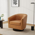 Pia Ricco Faux Leather Swivel Barrel Accent Chairs, 360° Swivel Round Single Sofa Chair, Comfy Upholstered Club Armchair with Nailhead Trim for Living Room/Reading Room/Bedroom, Coffee