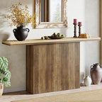 Tribesigns Farmhouse Fluted Console Table for Entryway, 63-Inch Long Wooden Sofa Table Behind Couch for Living Room, Foyer, Hallway, Rustic Brown & Natural