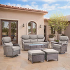 Swivel Patio Chairs Set of 3 with 6" Thick Cushion - Wicker Outdoor Swivel Rocker Patio Chairs with Side Table, High Back Comfortable Outdoor Glider Chairs - Brown Wicker | Grey Cushions