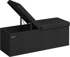 SONGMICS Mazie Collection - 43 Inches Storage Ottoman, Foldable Storage Bench with Flipping Lid, 660 lb Load Capacity, for Entryway, Living Room, Bedroom, Ink Black ULSF076B01