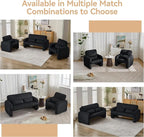 Corduroy Accent Living Room Sets, Modern Upholstered Love Seat with 2 Accent Chairs, Wide Comfy Leisure Chair Sets for Bedroom, Office, Black