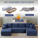 134''Oversized Modular Sectional Sofa Boneless Cloud Couch with Chaise Comfy Sectional Couches for Living Room,Bedroom,Apartment (Blue, 134''W U-Shaped)