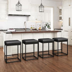 PHI VILLA Bar Stools Set of 2 - Thick Cushion Bar Chairs Metal Steel Frame Base with Footrest, Counter Height 24'' Bar stools