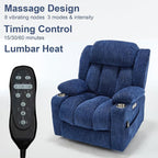 Power Lift Recliner Chair, 350lb Capacity with 8-Point Massage & Heating, USB/Type-C Ports & Cup Holders, Heavy Duty Chenille Recliner for Elderly, Blue