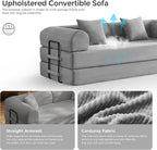 79" Convertible Sofa Bed with Fixed-Shape Frame & Removable Armrests, Modular Corduroy Sleeper Sofa, Folding Mattress Couch for Small Spaces - No Assembly Needed in Light Gray (Includes 2 Pillows)