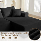 107" Cloud Sectional Couch, Modular Sectional Sofa with L-Shape Chaise, Corduroy Boneless Couch with Deep Seat, Upholstered Sofa for Living Room, No Assembly Required(Right-Facing Chaise, Black)