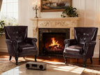 Modern Accent Chair Set of 2, Mid-Century PU Leather Armchair with Solid Wood Legs, Single Sofa Chair for Living Room, Bedroom, Leisure Room, or Reading Room(Caramel)