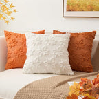 Kevin Textile Maple Leaf Pillow Covers 18x18 Inch Set of 2 Fallen Leaves Embroidery Decor Soft Plush Faux Fur Throw Pillows Pillowcases for Holiday Harvest Decor Sofa Couch Bedroom, Orange