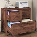 Lateral File Cabinet with 4 Drawers, Farmhouse File Cabinet for Letter/Legal/A4 Size Hanging Files, Large Wood File Storage Cabinets Printer Stand for Home Office Cabinets, Brown with Lock