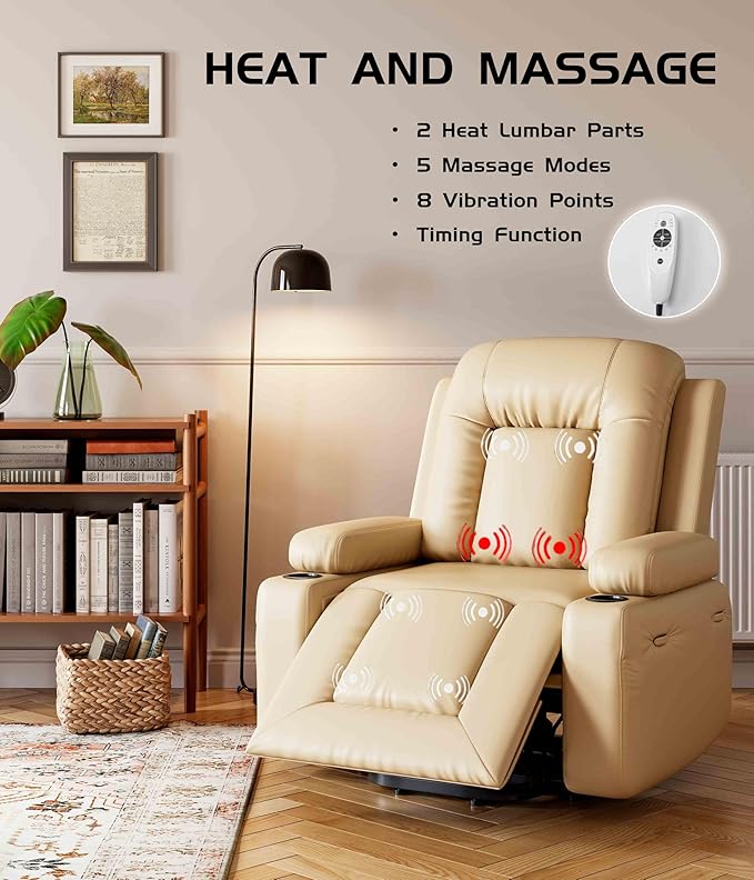 GarveeHome Power Lift Recliner Chair - Heat and Massage, Faux PU Electric Lift Recliner for Elderly & Mobility Impaired, Adjustable Back and Legs, Heavy Duty Lift Chair for Seniors