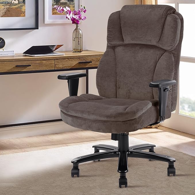 CLATINA Big and Tall Fabric Home Office Chair, Extra Wide Seat, Heavy Duty Ergonomic Executive Cloth Desk Chair with Wheels and Padded Armrests, High Back Computer Task Chair, Black, 500 LBS Capacity