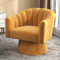 Swivel Accent Chair,Upholstered Velvet 360° Swivel Barrel Chair for Living Room Overstuffed Bouncle Reading Chair Round Armchair for Bedroom,Vanity,Office(Mustard)