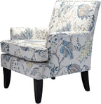 HULALA HOME Modern Accent Chair with Arms and Wooden Legs, Mid Century Accent Chair Armchair High Back Rest, Padded Armrest and Comfortable Cushioned Seat for Living Room (Blue Yellow Floral)
