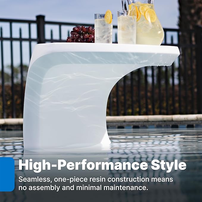 Step2 Mondello In-Pool Side Table, Outdoor/Indoor Waterproof Pool & Patio Furniture, Made of Durable Plastic, White