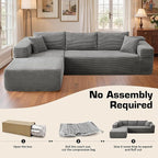 106" Cloud Sectional Couch with Chaise Lounge,L Shaped Modular Modern Sofa,Comfy Corduroy Fluffy Couches with Deep Seat,No Assembly Required Couch for Living Room(Left,Stripe Corduroy,Gray)