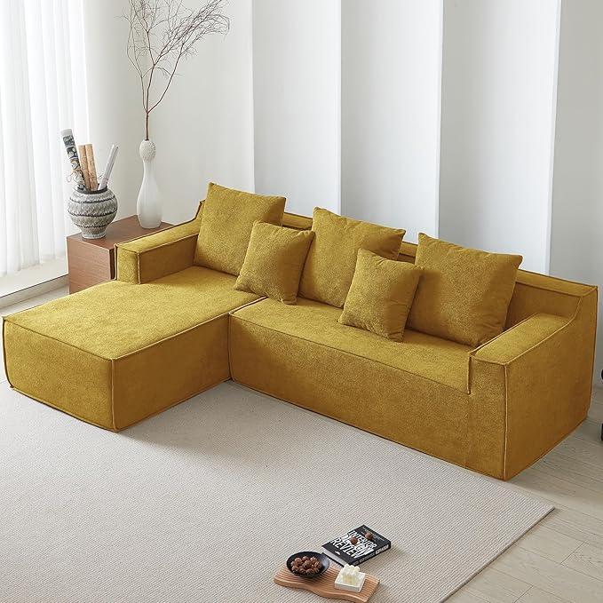 101" Orange Couch for Living Room,Boneless Couch No Assembly Required,Comfy Couches with Oversized Chaise,Compressed Sofa for Any Room,Modern Sofa-Velvet