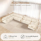 Vesgantti 204.7" Oversized Sectional Boneless Couch, Modern 9 Seater Modular Sofa with Chaise, Deep Seat Convertible Plush Corduroy Cloud Couches for Living Room, No Assembly Required, Beige