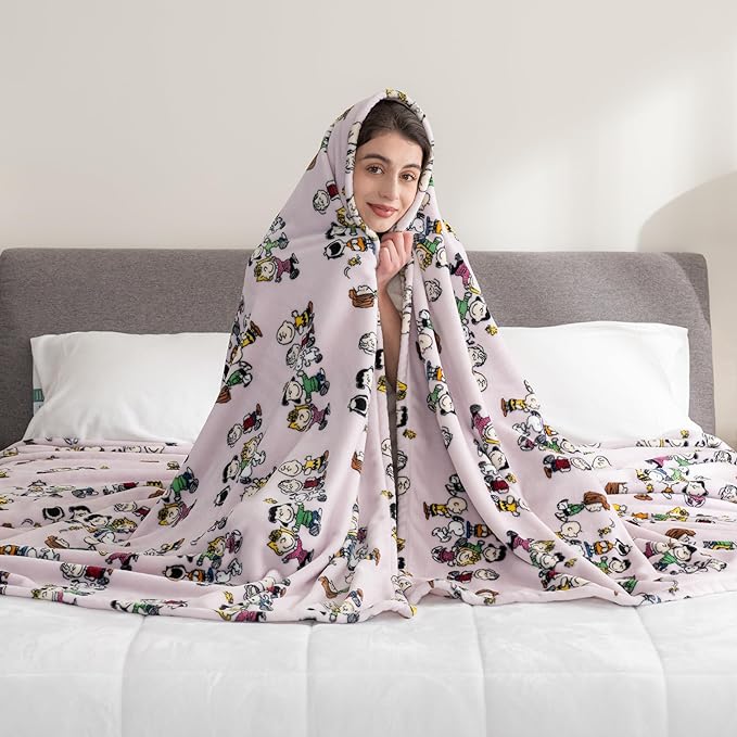 Berkshire Blanket Peanuts® VelvetLoft® Cute Character Snoopy Plush Blanket,Peanuts Laughing Robe Lilac,King 90 in x 108 in (Official Peanuts® Product)