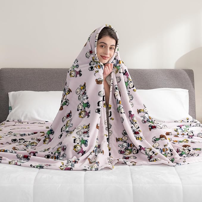 Berkshire Blanket Peanuts® VelvetLoft® Cute Character Snoopy Plush Blanket,Peanuts Laughing Robe Lilac,Twin 60 in x 90 in (Official Peanuts® Product)