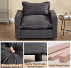 chairus 97" Modular Sectional Sofa with Moveable Ottoman Upholstered Deep Seat Linen Couch Set with Soft Pillows L-Shape Sofa Couch for Living Room, Apartment, Reception Room, 3-Seater/Black
