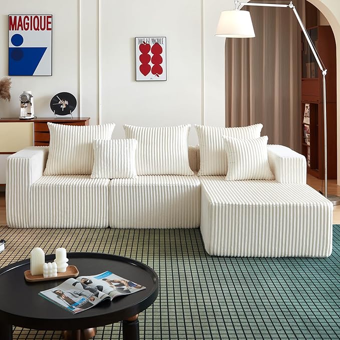 102" Modular Sectional Sofa for Living Room,Boneless Couch in A Box with Ottoman,Memory Foam Sectional Couches for Apartment,Cloud Couch No Assembly Required,Beige