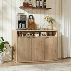 LEYAOYAO Buffet Cabinet with Storage, 45" Wide Fluted Accent Sideboard Credenza with 3 Doors & Open Storage Shelf, Modern Kitchen Wood Media Console Cabinet for Dining Room, Entryway, Natural Oak