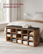 VASAGLE CUSTOS Collection - Shoe Bench, Storage Bench with Padded Seat, Entryway Bench with 15 Compartments, for Bedroom, 11.8 x 41.3 x 18.9 Inches, Rustic Brown and Chestnut Brown ULHS15BX