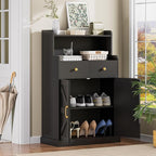 Storage Cabinet with Doors and Shelves, Bathroom Cabinet with 2 Drawers, Farmhouse Black Storage Cabinet, Kitchen Cabinet Cupboard for Living Room, Kitchen, Entryway, Home Office