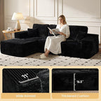 104" Cloud Sectional Couch with Chaise, Boneless L-Shaped Cloud Couch with Deep Seat, Soft Plush Modern Minimalist Sofa, Assembly Free Comfy Sofa for Office Living Room Apartment(Black, Left Chaise)