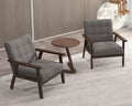 Modern Accent Chair with Wooden Table, Upholstered Linen Fabric Leisure Side Chair with Arm Rest and Wooden Frame for Living Room, Bedroom Reading (Gray)