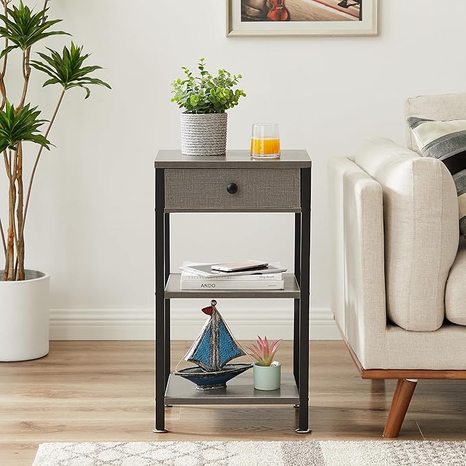 VECELO Tall End Table,Nightstand with Drawer and Adjustable Storage Shelf,27.6 inch Side Table for Living Room/Bedroom/Entryway Small Spaces