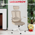 Ergonomic Office Chair - 400LB Comfy Desk Chairs with Adjustable Headrest and Lumbar Back Support, Mesh Computer Chairs with Wheels and Arms for Home Office, Study, Bedroom and Dorm (04khaki)