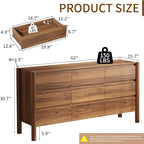 CHUWELL Dresser for Bedroom, 63" Wide Mid Century Modern Chest of Drawers with 9 Large Storage Space and 4 Solid Wood Cylindrical Legs, 9 Drawer Large Dresser for Bedroom(Walnut)