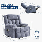 Large Power Lift Recliner Chair for Elderly Overstuffed Wide Electric Lift Chair with Heat and Massage for Big and Tall Adults Reclining Sofa Chair with 2 Cup Holders, Side Pocket, USB Port, Blue