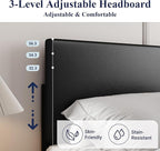 Allewie Full Size Bed Frame with Adjustable Headboard, Faux Leather Platform Bed with Wood Slats, Heavy Duty Mattress Foundation, No Box Spring Needed, Noise-Free, Easy Assembly, Black