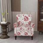Accent Chair, Upholstered High Back Floral Armchair with Nailhead Trim & Wood Legs, Comfy Wingback Reading Single Sofa Chair for Small Spaces, Living Room, Bedroom (White Floral, Set of 2)