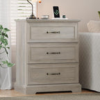 Farmhouse 3 Drawers Dresser for Bedroom, 24" Wide Modern Chest of Drawers with Deep Drawers & Bar Handles, Rustic Wood Nightstand, Wooden Closet Storage Organizer for Living Room, Hallway, Grey